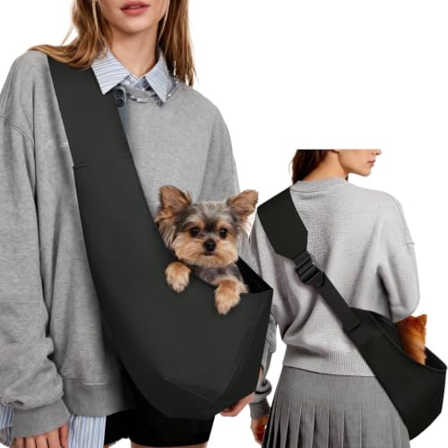 YUDODO Adjustable Dog Sling Carrier for Small Dogs, Puppy Crossbody Carrier | Safety Strap, Pocket Storage, Machine Washable, Comfortable Travel & Outdoor Lightweight Sling, 4-10lbs, Black - color: Black (4-10lbs)