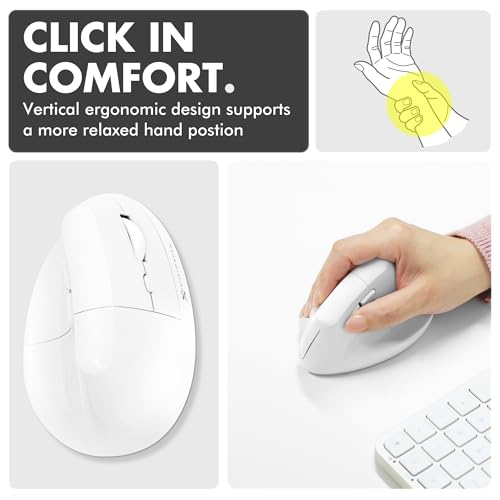 X9 Performance Wireless Vertical Ergonomic Mouse - (BT + 2.4Ghz) - Click in Comfort - Up to 4000 DPI, 6 Button, Rechargeable - Bluetooth Ergonomic Vertical Mouse Wireless - for Mac and PC - White - color: White