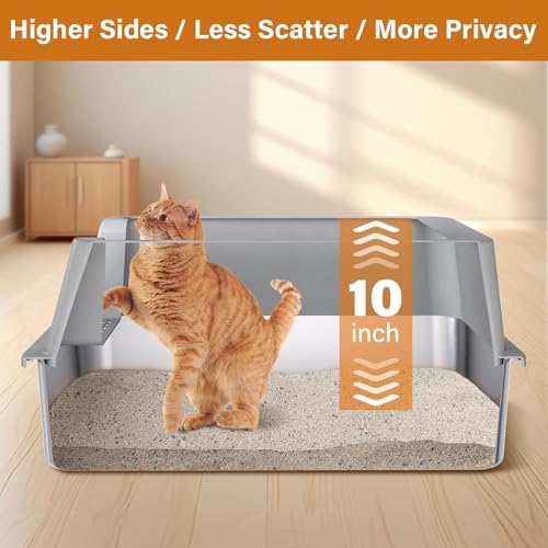 XL Stainless Steel Litter Box with Lid, Extra Large Cat Litter Box | Metal Cat Litter Box for Big Cats with High Sides, Anti-Urine Leakage,Easy Cleaning, Non-Stick, Include Scoop and Mat - size: XL