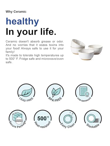 LE TAUCI Small Bowls 10 oz, Ice Cream Bowl, Ceramic Stoneware Bowl, Bowls Set for Dessert, Fruits, Side Dishes, Suit For Housewarming - 4.5 Inch, Set of 4, Arctic white - size: 4.5 inch
