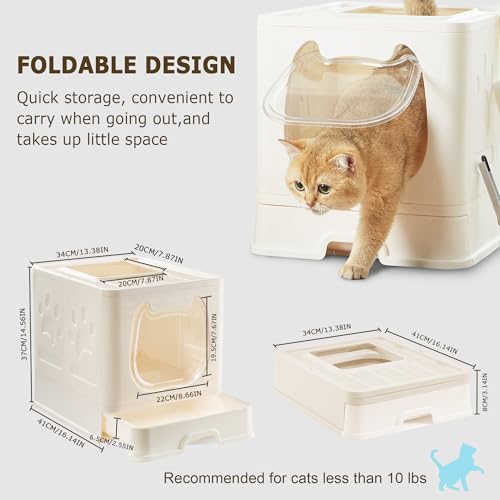 Cat Litter Box with Lid, Covered Top Entry Kitten Litter Pan for Small and Medium Cats, Anti-Splashing Kitty Potty with Slide-Out Litter Tray - color: White