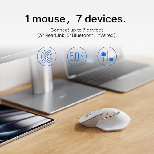 Rapoo MT760 PRO Wireless Mouse, NearLink + Bluetooth 5.0 Multi-Device, 12K DPI, 2K Polling, Ergo for Work & Gaming, 11 Programmable Buttons, On-Board Memory, Quiet Clicks, USB-C, 120 Days Battery Life - color: Light Grey, size: PRO Ver.