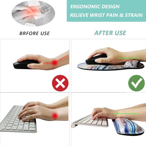 Keyboard Wrist Rest Pad Mouse Pad with Wrist Support Set of 3, Mousepad with Non-Slip Rubber Base, Ergonomic Memory Foam Mouse Wrist Cushion Support for Home Office Laptop Computer Gaming, Beach - color: Beach