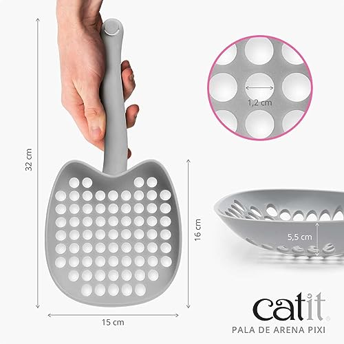 Catit PIXI Cat Litter Scoop, Grey | Ergonomic Cat Litter Scooper with Efficient Sifting Design, Durable & Easy to Clean