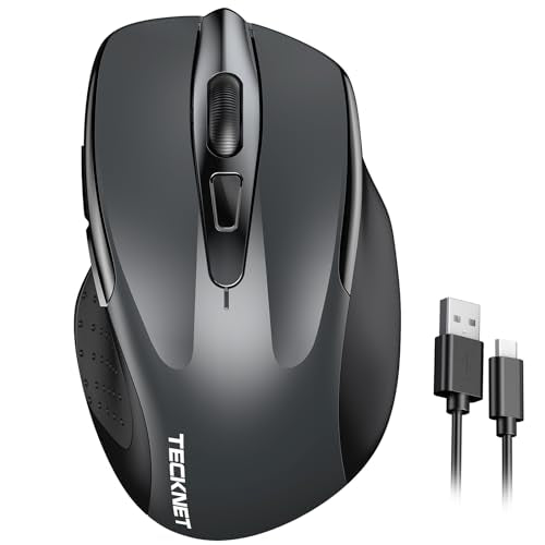 TECKNET Wireless Mouse Rechargeable, 2.4G Computer Mice with USB-A Receiver | 2.4G Connection, 800mAh Battery, 3X Faster Charging, Silent Click, 6-Level 4800 DPI, Ergonomic Design for All-day Comfort - color: Grey