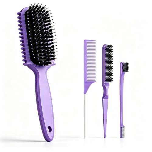 Curl Defining Brush, Curly Hair Brush, Slick Back Hair Brush | For Combing and Shaping Curls in All Hairstyles to Reduce Pulling (Purple) - color: Purple