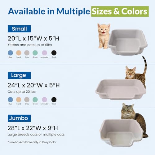 KittyGoHere Senior Cat Litter Box, Large Litter pan with Long-Handle Jumbo Scoop, Open Top Low Entrance Kitty Litter Box, Lightweight Low Entry Litters Box, Durable, Made in USA (2 Pack - Misty Gray) - color: Misty Gray, size: Large(2 Pack) with Scoop
