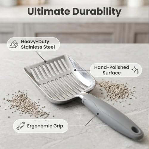 4-in-1 Cat Litter Scoop with Holder, Cat Litter Box Organizer Cleanup Kit - Portable Small Broom and Dustpan Set, Metal Kitty Litter Scooper and Storage Caddy (Gray) - color: #01 - Gray Handle
