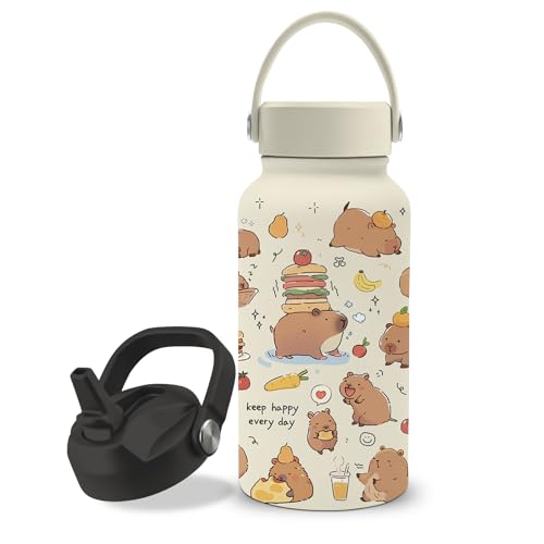 Gifts for Capybara Lover, 25oz Capybara Water Bottle with Straw Lid & Direct-drink Lid- Cute Kapibara Insulated Water Bottles, BPA-free Leakproof Sports Waters Bottle for School Travel, Gift Cup - color: Capibara