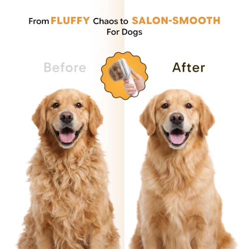 Wolfster Self Cleaning Slicker Brush for Dog, Skin Friendly deShedding Brush For Long & Short Haired Pets - White - color: Snow White