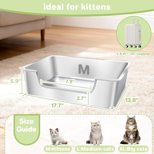 2-Pack Low Entry Litter Box for Senior Disabled & Injured Cats, Stainless Steel High Sided Enclosed Easy Step in Entry-Metal Kitty Litter Box for Kittens, Odor Control (17.7"x13.8"x5.9") - size: 2PACK-17.7"x13.8"x5.9"-M