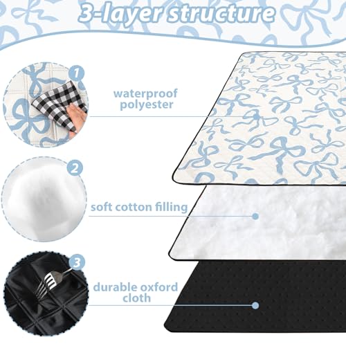 SmoothNovelty Blue Bow Picnic Blanket 80'' x 80'' Waterproof Extra Large Camping Blanket Coquette Picnic Mat Foldable Portable Preppy Outdoor Beach Mat with Carry Strap for Outdoor Grass Lawn Park - color: Blue