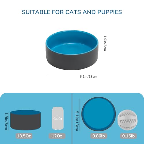 SPUNKYJUNKY 13.5OZ Ceramic Dog and Cat Bowl, Modern Cute Weighted Food Water Bowl for Replacement Blue-Grey (2 Pack) - color: Blue-grey, size: 1.7 CUPS × 2