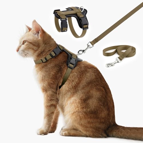 Plutus Pet Adjustable Cat Harness and Leash Set, with Leather Trim | Quick Release, Escape Proof Nylon Vest, for Kitten Small Medium Large Cats, Brown - color: Brown