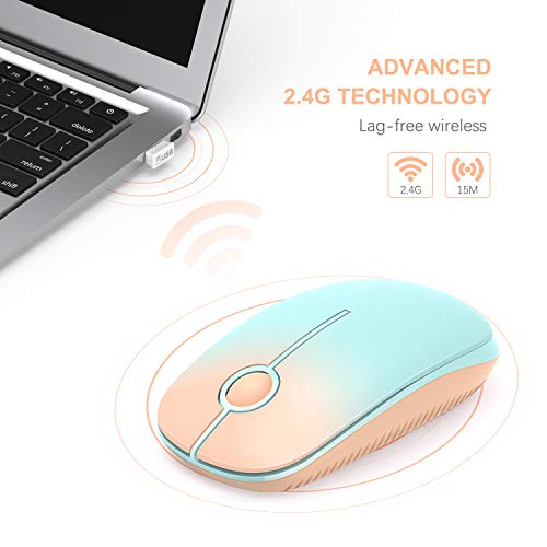 VssoPlor Wireless Mouse, 2.4G Slim Computer Laptop Mouse, Orange to Green | Portable Mouse, Plug & Play USB Nano Receiver, Quiet Silent Optical Mice for Notebook, PC, Laptop, Computer, Windows, Mac - color: Orange to Green
