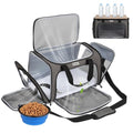 Pet Carrier for Cats & Small Dogs, Travel Carrier with Anti-Collapse Support, Chew Resistant Buckles, Luggage Sleeve, Multi-Pocket Storage, Reversible Mat & Bowl (Gray, Medium (17.5"x11"x11.5")) - color: Gray