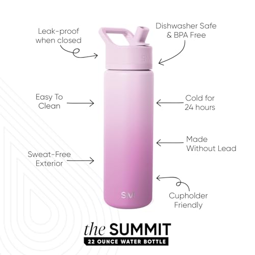 Simple Modern Insulated Water Bottle with Straw | 22oz | Ombré | Summit Stainless Steel Water Bottles, Metal Cup | Leak Proof for School, Gym, Travel, Sports | Violet Dreams - color: Ombre: Violet Dreams, style: 22oz