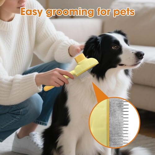 Cat Hair Brush & Dog Brush, Deshedding Brush for Long or Short Haired Pets, Removes Loose Fur, Durable Stainless Steel & ABS Design (yellow) - color: yellow 1pc