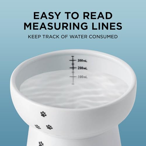 NECOICHI Raised Cat Water Bowl, Elevated, with Measurement Lines, Dishwasher and Microwave Safe (Cat, Extra Tall) White - color: Cat, size: Extra Tall