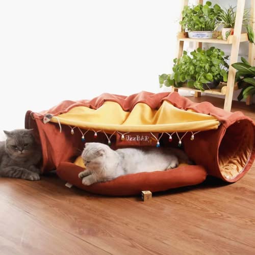 LEFTSTARER 2-in-1 Collapsible Cat Tunnel for Indoor Bed and Hideout - Pet Dog Rabbit Bunny Ferret Tunnel Tubes Toys with Removable Washable Mat, Tower Wheel Stuff - color: 3.Bar
