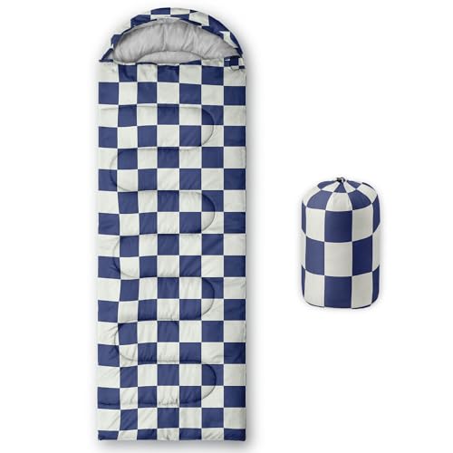 Sleeping Bags for Adults and Kids Backpacking Camping Sleeping Bags for Girls and Boys Lightweight Waterproof Cold/Warm Sleeping Bag for All Season - color: Purple and White Check