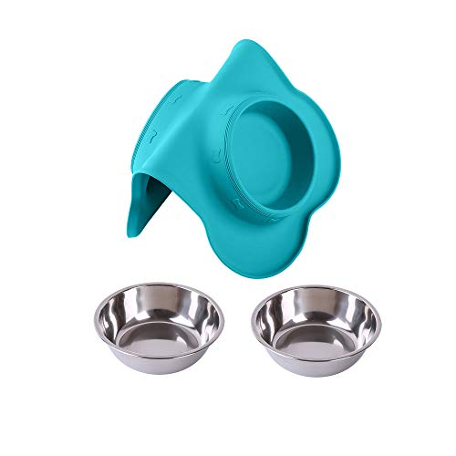 Hubulk Pet Dog Bowls 2 Stainless Steel Dog Bowl with No Spill Non-Skid Silicone Mat + Pet Food Scoop Water and Food Feeder Bowls for Feeding Small Medium Large Dogs Cats Puppies (Small, Green) - color: Green, size: Small