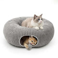 Cat Tunnel Bed for Indoor Cats, Peekaboo Cat Cave Bed,Soft Cat Donut Tunnel for Kitten Large Cats, Grey - color: Grey