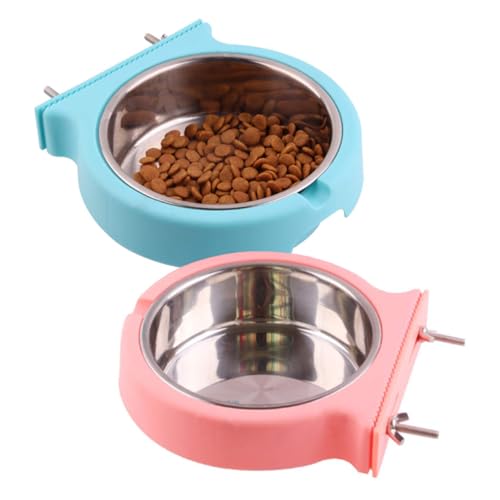 kathson Crate Dog Bowl, Removable Stainless Steel Hanging Pet Cage Bowl Food & Water Feeder Coop Cup for Cat, Puppy, Birds, Rats, Guinea Pigs (2pcs, Pink and Blue) - color: Pink, Blue, size: 2 PCS