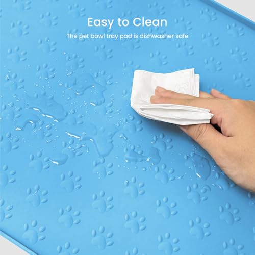 PWTAA Dog Food Mat Anti-Slip Silicone Dog Bowl Mat Thicker Pet Placemat Waterproof Cat Feeder Pad with Raised Edge Puppy Kitten Feeding Mats Suitable Small Medium-Sized Dogs Cats Eating Tray - 2PCS - color: Blue, size: 19.4" x 9.8"-2PCS