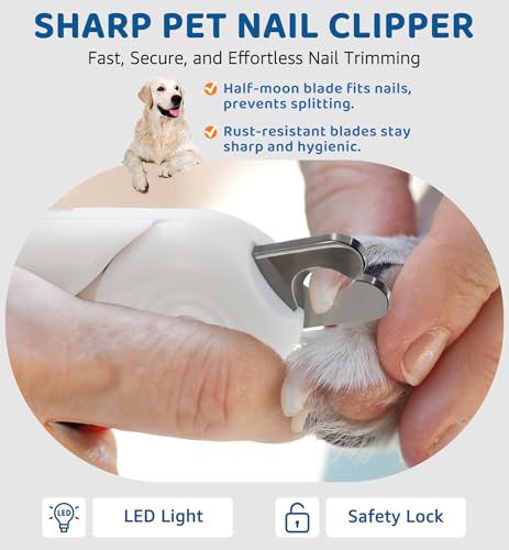 Pet Nail Clipper with Light for Cats & Small Dogs Puppies, Ultra Bright LED to Illuminate Nail Bloodline to Avoid Over Cutting, Extra-Sharp and Durable Cat Claw Trimmer with Nail File (White) - color: White
