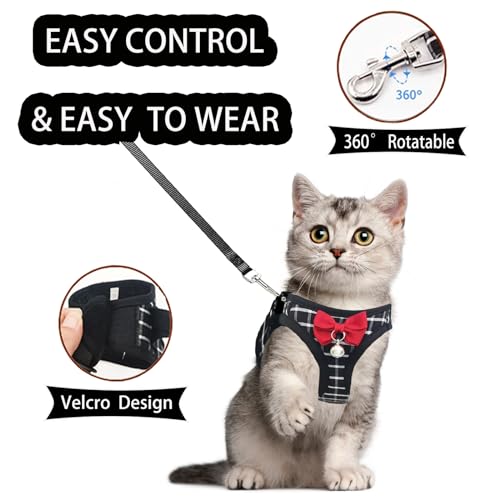 Cat Leash and Harness Set,Breathable Dog Harness,Pet Harness,Adjustable Mesh cat Harness and Leash Escape Proof for Puppy Cat Rabbit (Black, S) - color: Black, size: Small