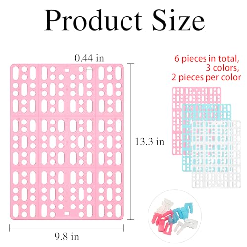 6 Pack Pet Cage Mats 13.3"x9.8" Plastic Leak-Proof Floor Pads with Buckle (Blue/Pink/White) for Rabbits, Guinea Pigs Small Animals
