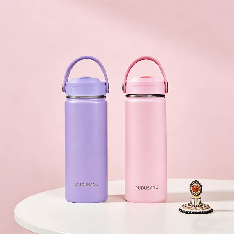 2Pack 18oz Kids Insulated Water Bottle - Bulk Stainless Steel Water Bottles for School Boys/Girls Flip Top Leak Spill Proof Vacuum Metal Cups BPA Free Thermos(Light Pink, 18 Ounces) - color: Light Pink