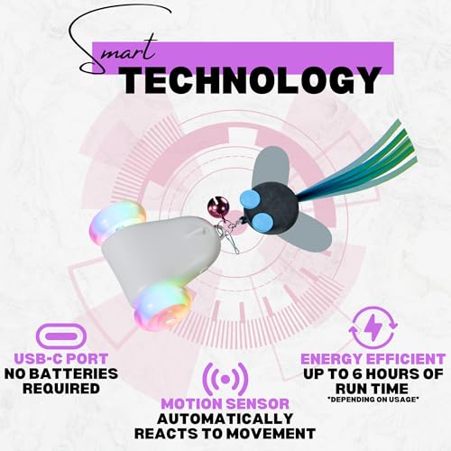 Rolling Rover – Interactive Cat Toy with RGB Wheels, Automatic Moving Mouse-Shaped Design, Feather Butterfly and Bell Attachments, Smart Motion Activated for Indoor Cats & Kittens (Pink) - color: Pink
