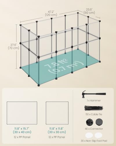 SONGMICS Clear Pet Playpen, Modular Plastic Enclosure | DIY Transparent Fence, Indoor Exercise Pen, 47.2 x 23.6 x 27.6 inches, White, DAMION Collection ULPC008W101 - color: White, size: 24 Panels - 47.2"L x 23.6"W x 27.6"H