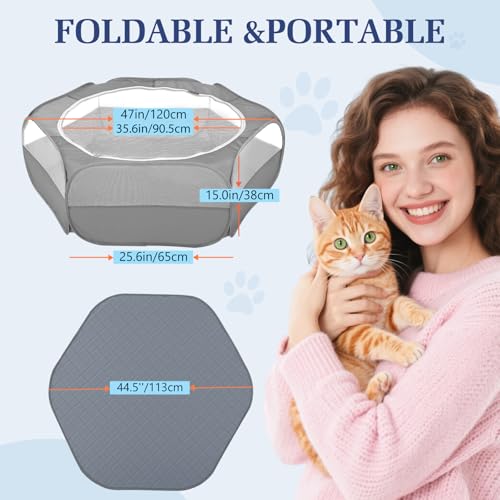 Pawaboo 2-in-1 Small Animals Playpen with Pad, Gray+Gray | Waterproof, Reusable Pad, Portable Outdoor Yard Fence with 3 Metal Rod, For Chick/Kitten/Guinea Pig/Rabbits/Chinchillas - color: U-Gray+Gray