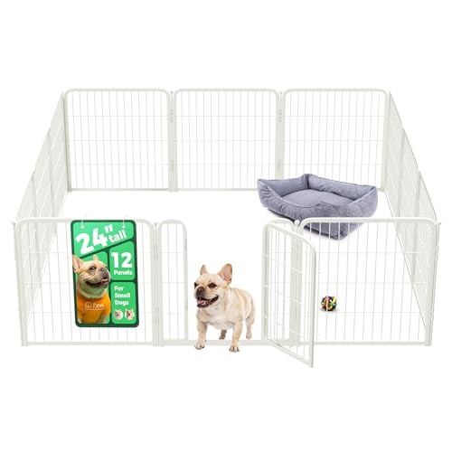 FXW Homeplus Indoor Dog Playpen, 24" H, 12 Panels, for Puppies & Small Dogs | Stress-free play, Heavy-duty, Semi-open design, Easy setup, Threshold-free gate, Expandable, Patented - color: White, size: 24"H