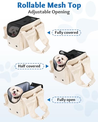 Dog Purse Carrier for Small Dogs, Cats, and Puppies, Beige | Soft-Sided Dog Bag Carrier with 4 Large Pockets, Lightweight, Collapsible, Fits Pets up to 15 lbs, for Travel, Outings - color: Beige