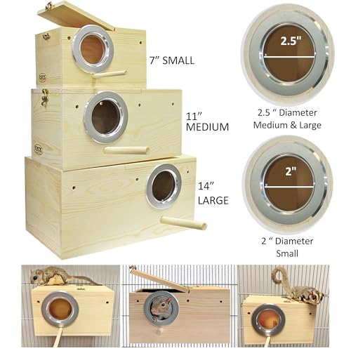 Sturdy Nest Box - Cage Attachment, Hinged Lid, Perching Ledge - for Sugar Glider, Squirrel, Rat, Finch, Parakeet, Lovebird, Parrotlet, Lovebird, Canary, Cockatiel, Other Birds & Small Pets (Large) - size: Large