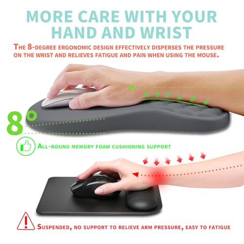 Ergonomic Mouse Pad Wrist Support with Memory Foam Massage Bulge, Carpal Tunnel Pain Relief Mousepad Wrist Rest for Mouse(12x8 inch, Dark Grey) - color: Kg018-dark Grey