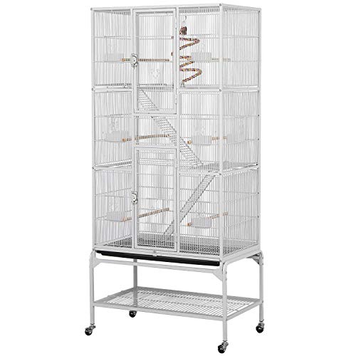 Yaheetech 69'' Extra Large Bird Cage Metal Parrot Cage w/Detachable Stand for Mid-Sized Parrots Cockatiels Conures Parakeets Lovebirds Budgie Finch, White - color: White