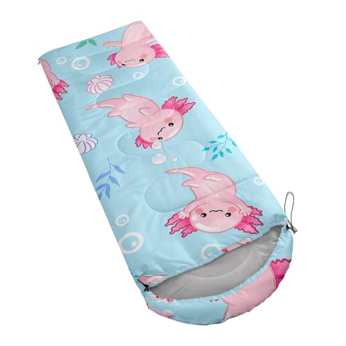 QOOMO Axolotl Cute Camping Sleeping Bags,3 Season Warm & Cool Weather,Lightweight,Waterproof Sleeping Bags for Adults & Kids,Traveling,and Outdoors - color: Ocean Axolotl