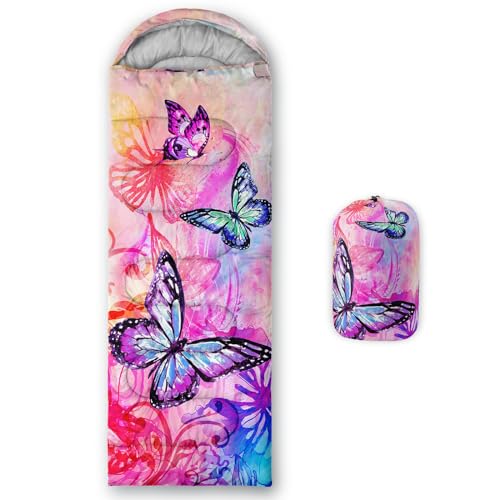 QOOMO Axolotl Cute Camping Sleeping Bags,3 Season Warm & Cool Weather,Lightweight,Waterproof Sleeping Bags for Adults & Kids,Traveling,and Outdoors - color: Beautiful Blue Butterfly