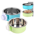 Tfwadmx Crate Dog Bowl Cat Removable Stainless Steel Food and Water Feeder Hanging Cage Bowls Coop Cup with Cleaning Set for Pet Puppy Bird Rat Guinea Pig Ferret Bunny Rabbit 2Pcs - color: Light blue, light green (2 PCS)