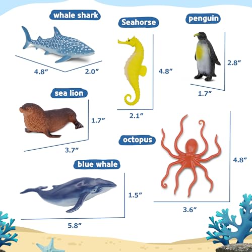 Ocean Sea Life Toy Figures Set for Kids, 12 PCS Realistic Marine Animals with Shark, Dolphin, Sea Turtle, Penguin, Seal, Clownfish, Crab, Ocean Animal Figure Toys for Boys Girls Toddlers - style: 12-PC Sea Animal Figures Set