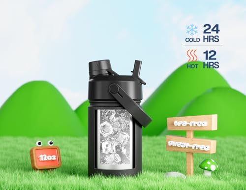 12 oz Kids Leakproof Water Bottle: 2-in-1 Straw Spout Lid, BPA-Free, Easy Carry, Keep Cold 24H, Cupholder Friendly, Stainless Steel Cup for Summer Camp, Playground, Trip, Birthday Gift (Dark Knight) - color: Dark Knight, size: 12 Ounces