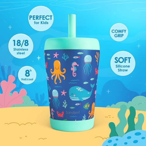 SANDJEST Sea Animals Insulated Sippy Tumbler 12 Oz, Gift for Birthday, Christmas & Back to School - color: Sea Animal