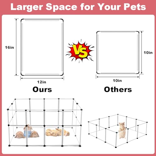 24 Panels Portable Small Animals Playpen,48"x 24"x 28" Transparent Pet Playpen,Portable Plastic Enclosure,Puppy Play Pen for Indoors Outdoor Pet Fence for Guinea Pigs,Bunny,Ferrets,Hamsters,Hedgehogs | Portable Puppy Play Pen for Indoors Outdoor Pet Fence