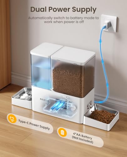 2-in-1 Automatic Cat Feeder & Water Dispenser,WiFi Control Feeding | 2.4G WiFi APP/Timed Feeding/5L Food Feeder,3.5L Water Fountain/Stainless Steel Bowls/Detachable Clean/White - color: White, size: 8.5L-WiFi