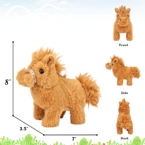 Easfan Walking Pony Toy Plush Interactive Pony with Sound Tail Wagging Stuffed Animal Christmas Birthday Gifts for Kids Toddlers - style: Horse_Brown
